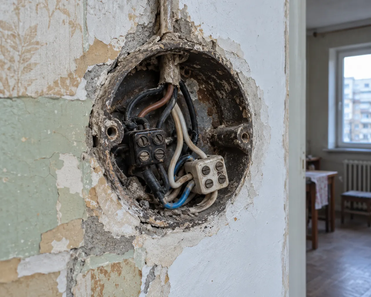 Electrician Sector 2 verificând o doză electrică veche