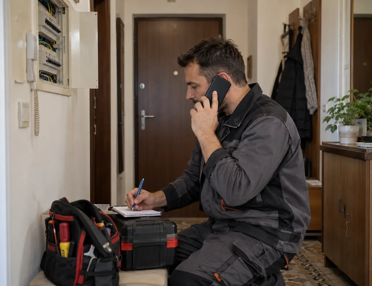 Electrician București discutând la telefon o solicitare